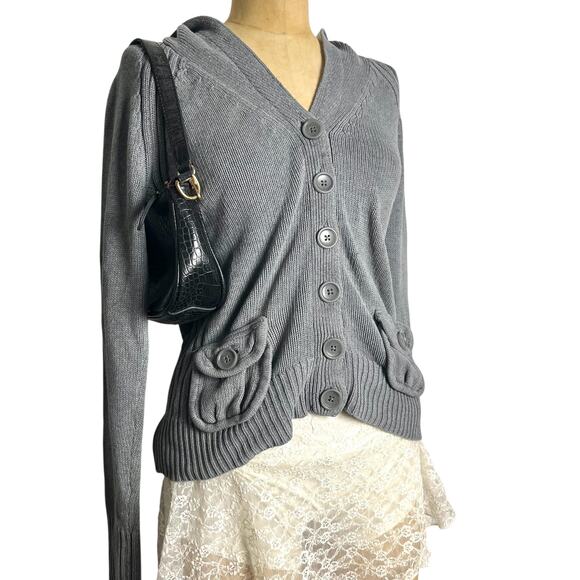 Old Navy Sweaters - Vintage Old Navy Gray Button Hoodie Cardigan Cotton Sweater M